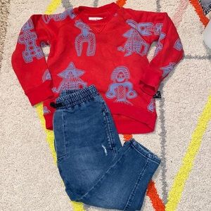 Nununu sweatshirt 2-3 and denim joggers.